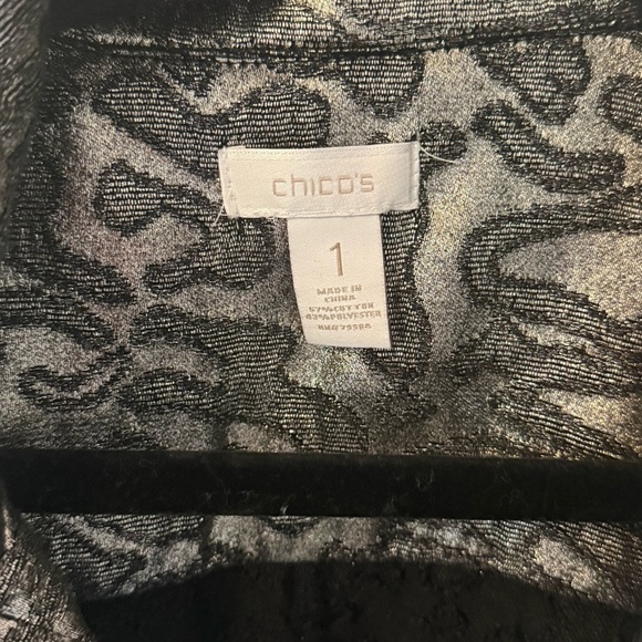 Chicos Silver Metallic Leopard Print Button Up Boxy Jacket Sz 1 Maximal Mobwife - Picture 2 of 7